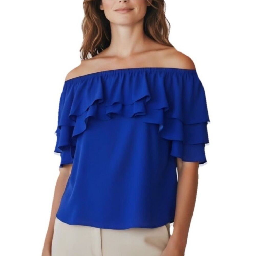 Lilly Pulitzer -Haylee Off Shoulder Royal Blue Ruffle Top - Size XS